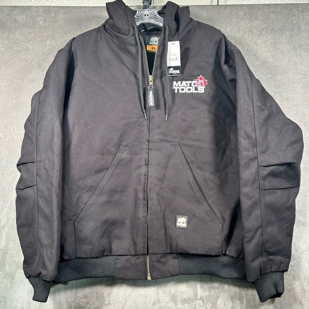 Berne Matco Tools Hooded Work Jacket Mens XL Black Canvas Quilted Lining NEW